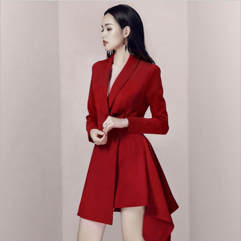 MZ19598 New Design Spring Casual Asymmetrical Ladies Office Wear Dress with Belt