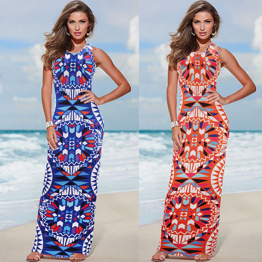 Maxi Dress Summer Bohemian Boho Dress For Women Clothing 2018 New Fashion Sexy Sleeveless Print Bandage Tank Long Dresses