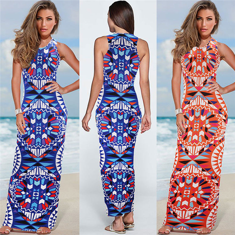 Maxi Dress Summer Bohemian Boho Dress For Women Clothing 2018 New Fashion Sexy Sleeveless Print Bandage Tank Long Dresses