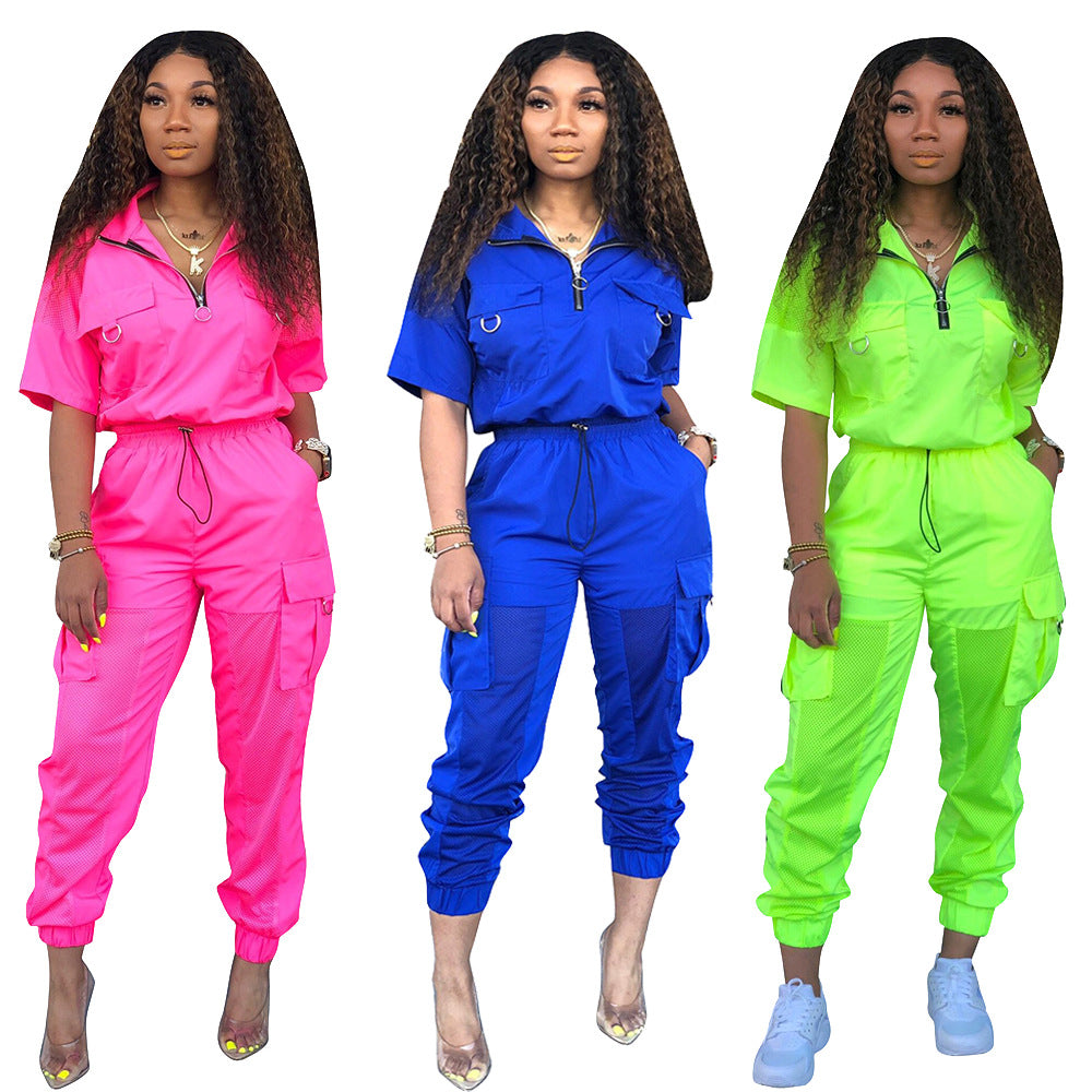 Neon Green 2 Two Piece Set Tracksuit Women Summer Outfits Top + Pant Sweat Suit Matching Sets Y11774