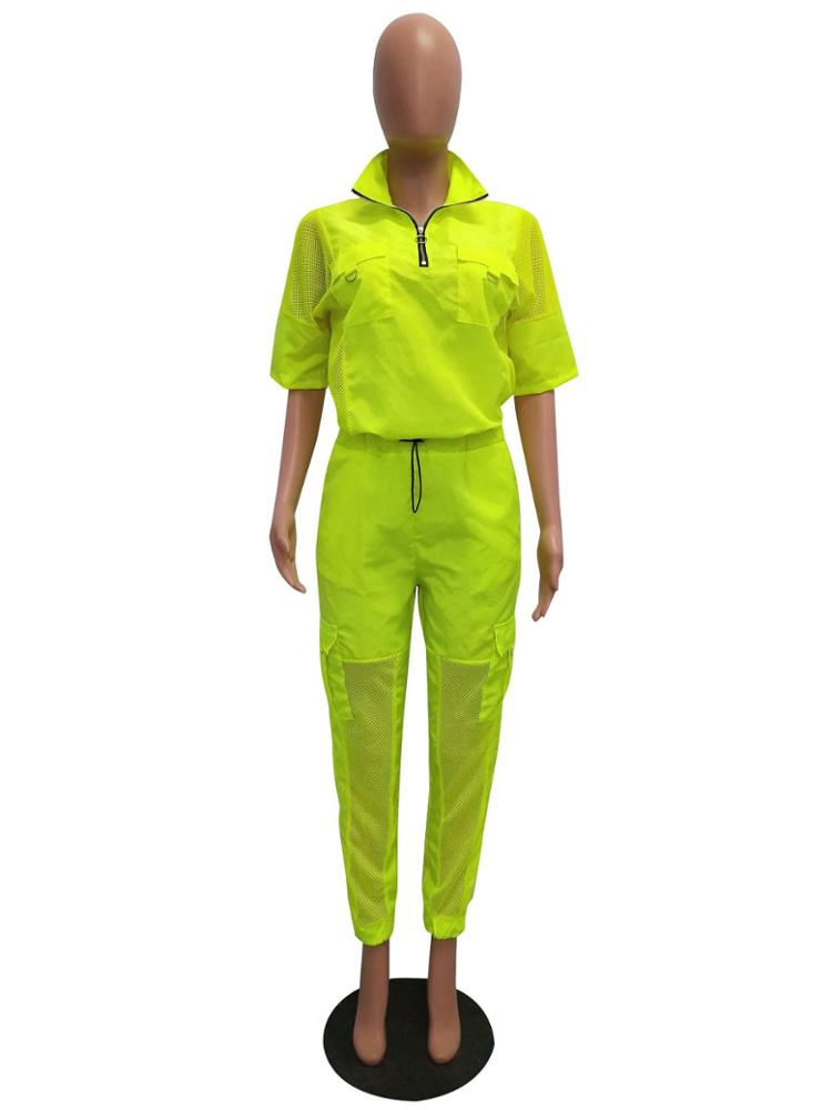 Neon Green 2 Two Piece Set Tracksuit Women Summer Outfits Top + Pant Sweat Suit Matching Sets Y11774