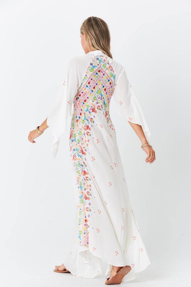 New Floral Print Fashion Bohemian V-Neck Button Dress Asymmetrical Long Dress