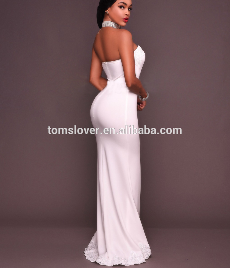 New High-end Dress High Slit Lace Prom Tube Dress Sleeveless Strapless White Front Slit Wedding Dress