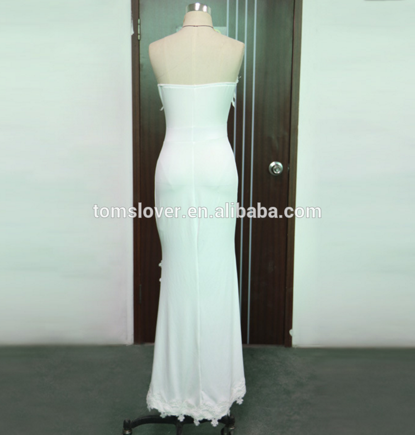 New High-end Dress High Slit Lace Prom Tube Dress Sleeveless Strapless White Front Slit Wedding Dress