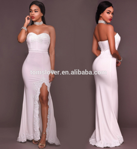 New High-end Dress High Slit Lace Prom Tube Dress Sleeveless Strapless White Front Slit Wedding Dress