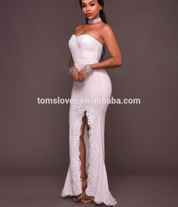 New High-end Dress High Slit Lace Prom Tube Dress Sleeveless Strapless White Front Slit Wedding Dress