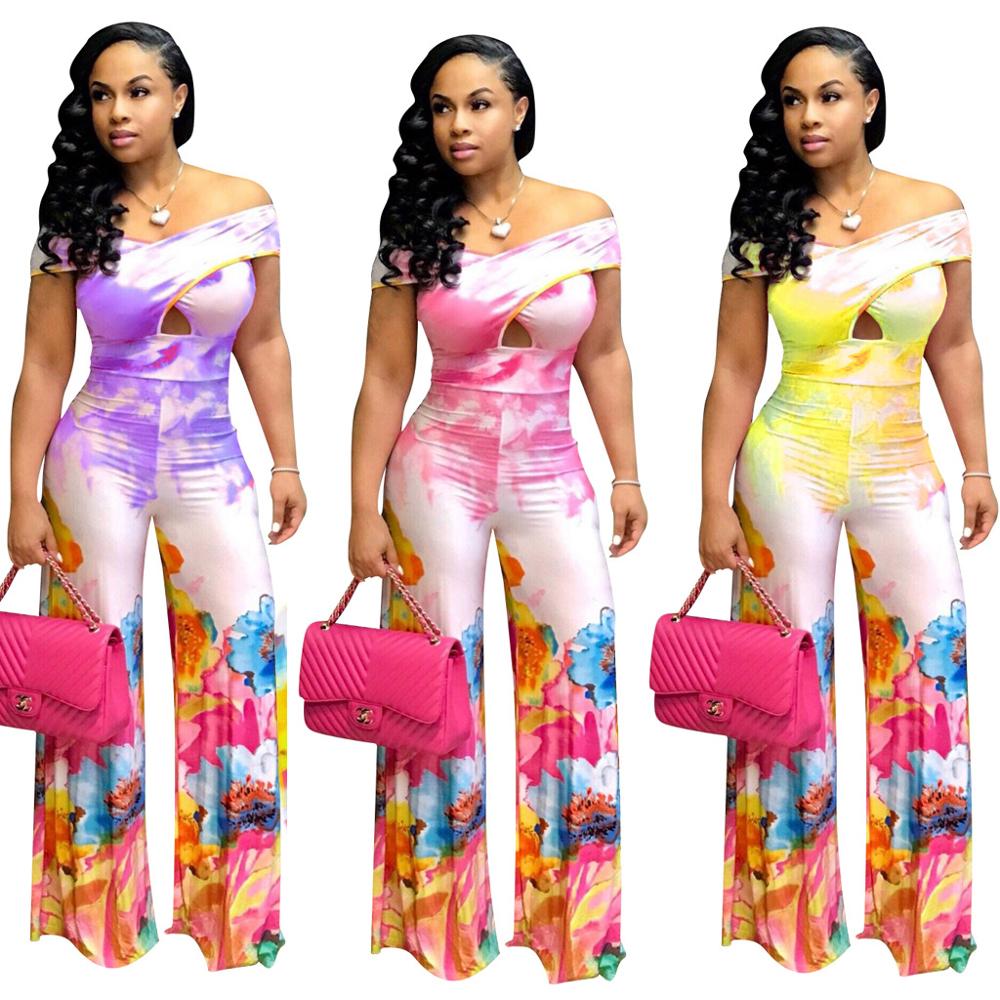 New Women Summer Slim Off The Shoulder Multicolor Printed Jumpsuit  EACF1841