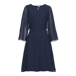 Women long  bell sleeve latest design plain chiffon casual dress