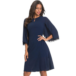 Women long  bell sleeve latest design plain chiffon casual dress