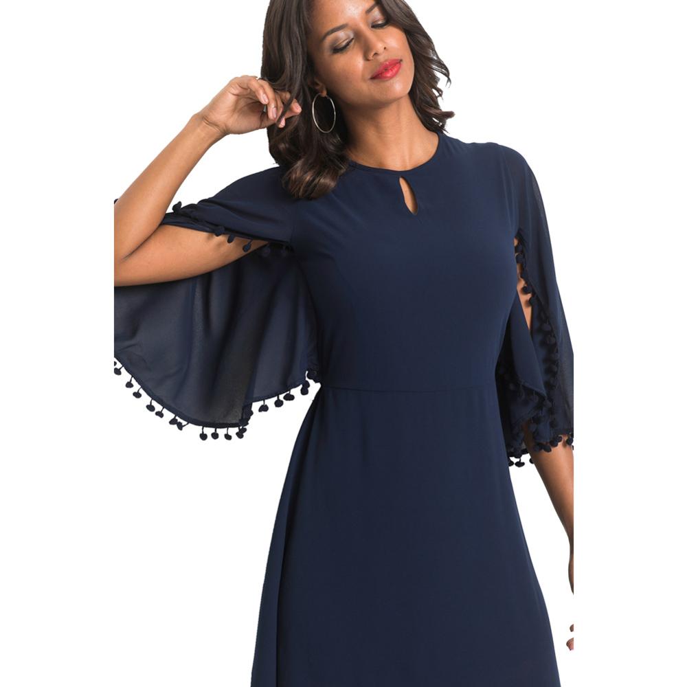 Women long  bell sleeve latest design plain chiffon casual dress