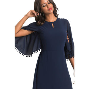 Women long  bell sleeve latest design plain chiffon casual dress