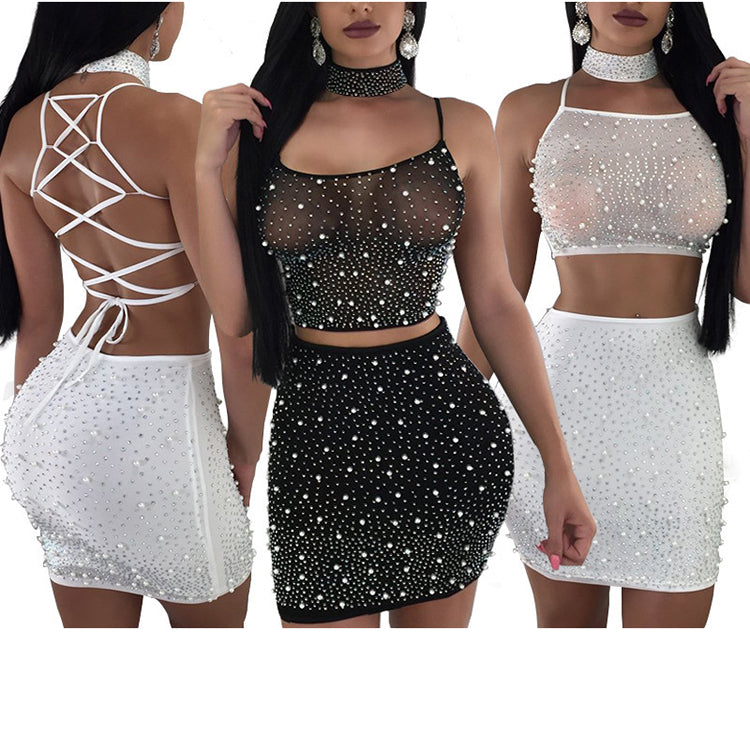 Newest design women club wear dress 2 pieces mini skirt  wholesale