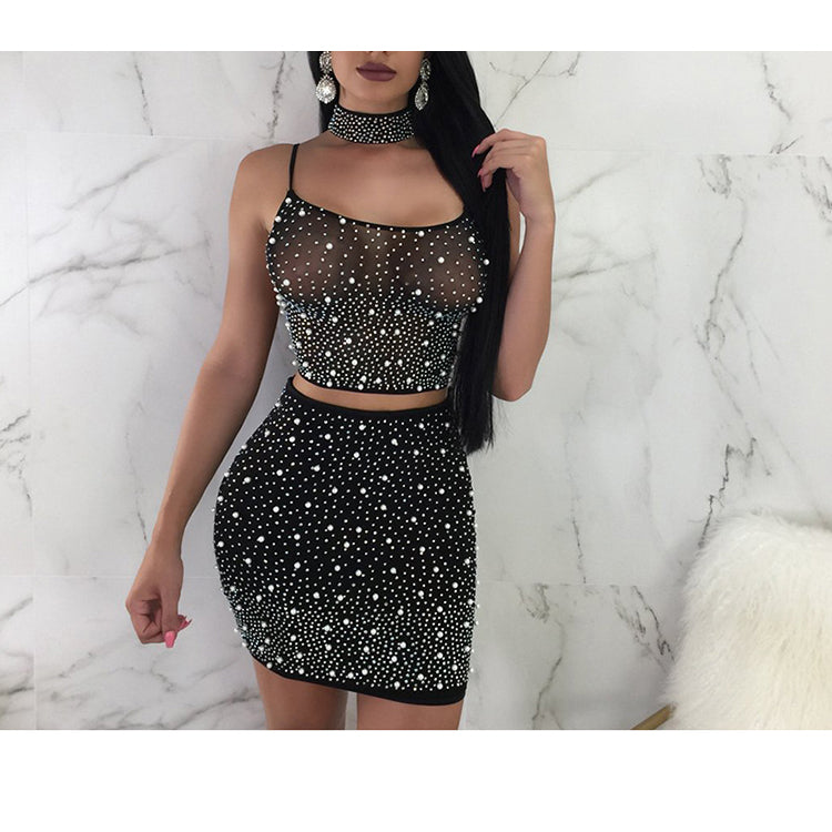 Newest design women club wear dress 2 pieces mini skirt  wholesale