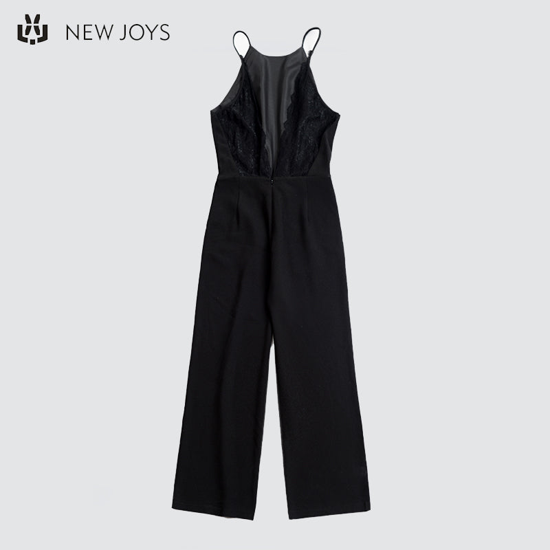 OEM Sexy Black Soild Sleeveless V-neck Ladies Jumpsuits Club Wear Off Shoulder Strap Jumpsuit