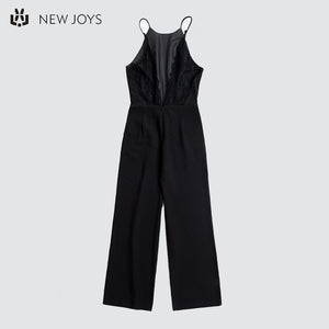 OEM Sexy Black Soild Sleeveless V-neck Ladies Jumpsuits Club Wear Off Shoulder Strap Jumpsuit