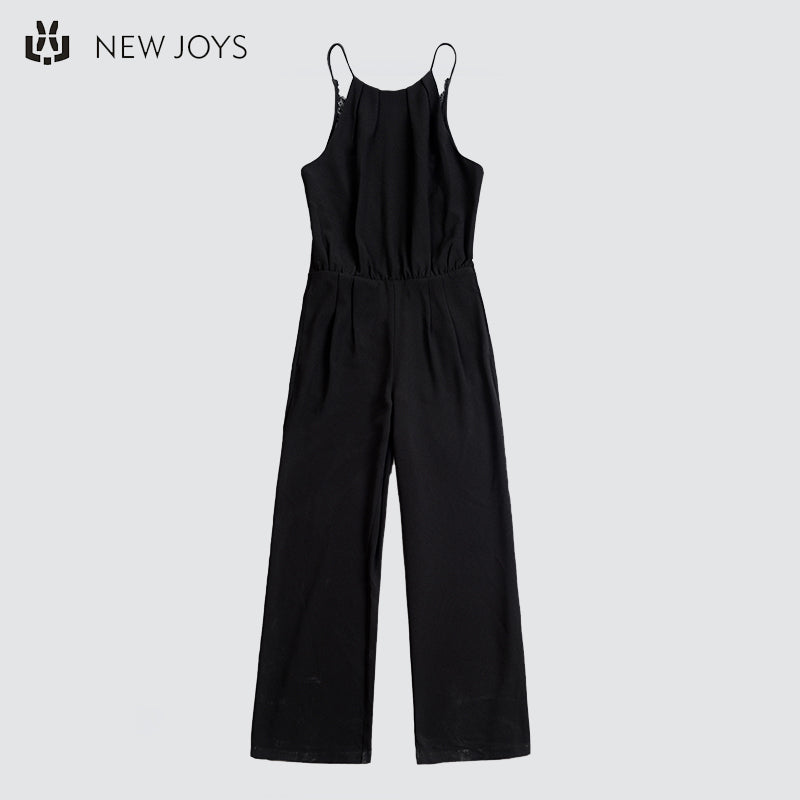 OEM Sexy Black Soild Sleeveless V-neck Ladies Jumpsuits Club Wear Off Shoulder Strap Jumpsuit