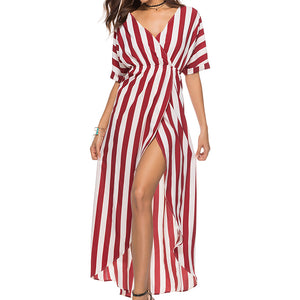 OEM wholesale one piece striped women long casual dresses summer