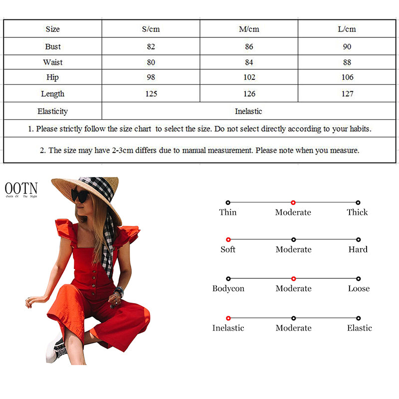 OOTN Ladies Office Casual Tops Female Red Overalls, Ruffle Sleeveless Long Jumpsuits Summer Rompers, Sleeveless Jumpsuits Women