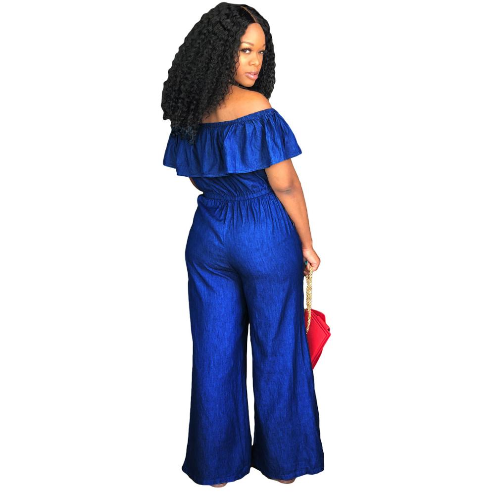 Off Shoulder Slash NECK Ruffle Jeans Denim Jumpsuit Loose 2018 Women's Fashion Playsuit Romper