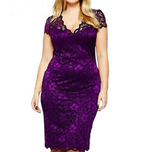 Plus Big Large Size 5XL Vestidos Scalloped V-neck Lace Career Office Ladies Midi Party Dress