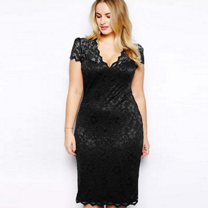 Plus Big Large Size 5XL Vestidos Scalloped V-neck Lace Career Office Ladies Midi Party Dress