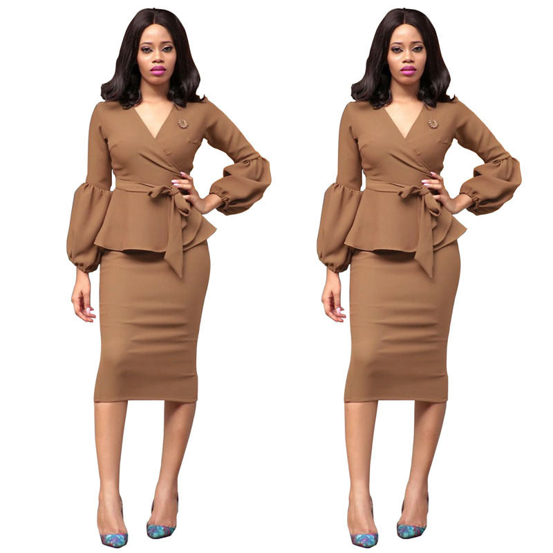 Puff Long Sleeve Bodycon Office Hip Package Pencil Midi Dresses A327