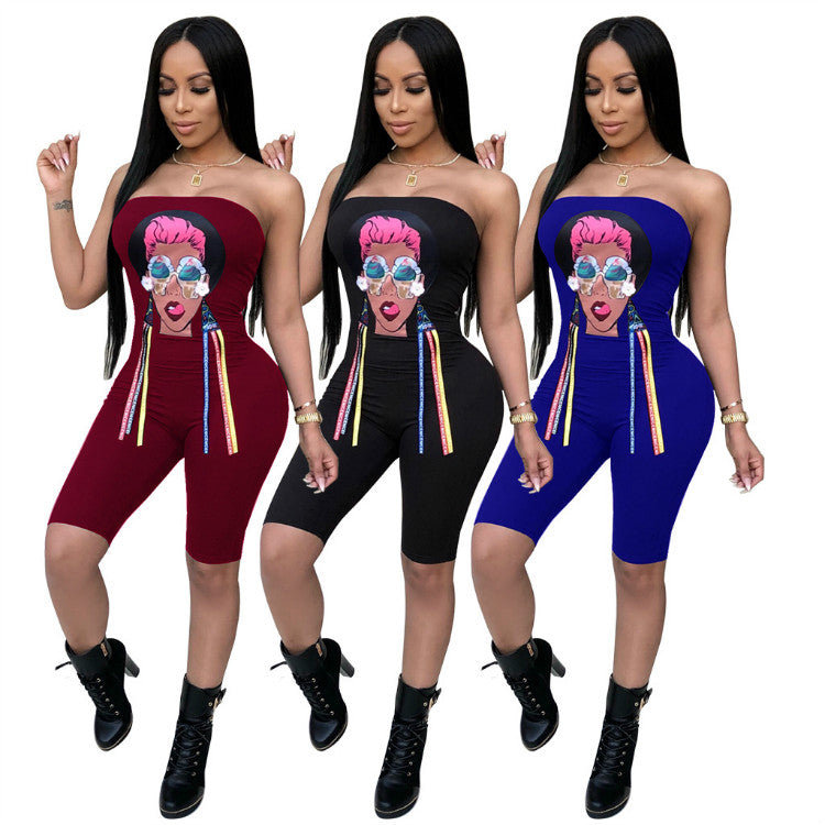 QM3458  Trendy  Women Off Shoulder Corset Jumpsuit Sexy Printed  Female  Jumpsuit