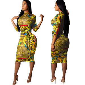 QM3545 women latest sexy printed bandage bodycon bohemian boho dress