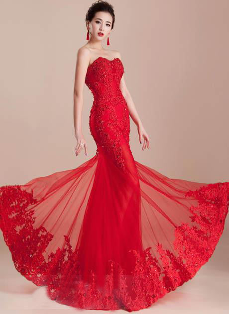 Real Hot sale long evening party trumpet customized plus size mermaid lace red prom dresses MPA368