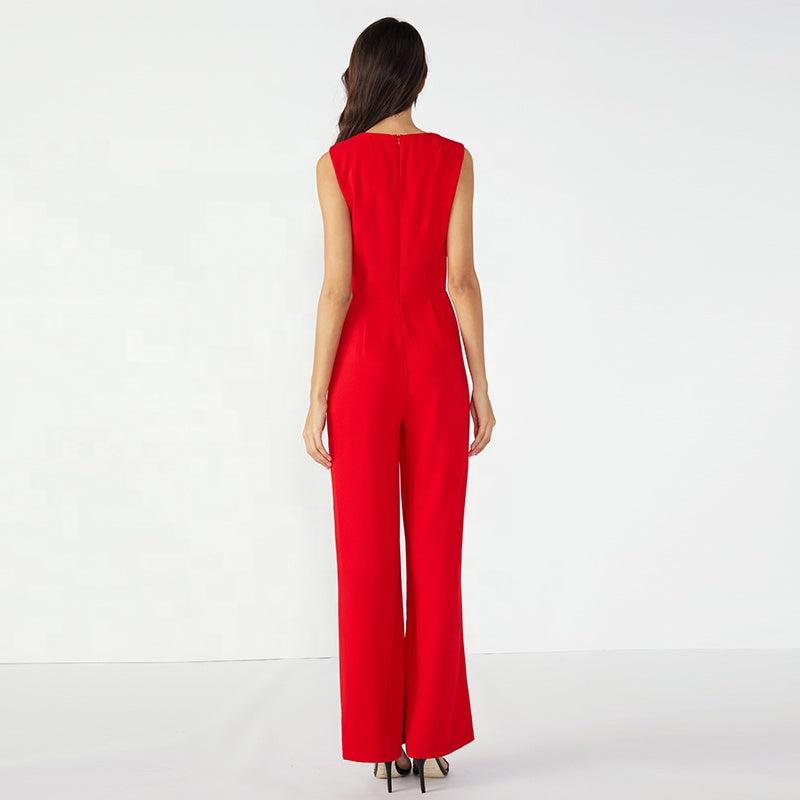 Red Casual Sleeveless Long Ladies Jumpsuit for women