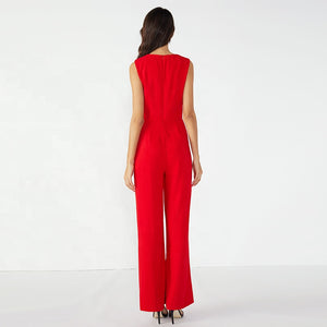 Red Casual Sleeveless Long Ladies Jumpsuit for women