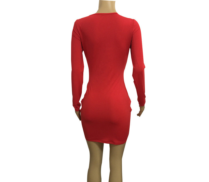 Red White Black Fashion Sexy Hollow Out Bodycon Dress Party Club Women Rhinestone Neck Mini Dress ELD536