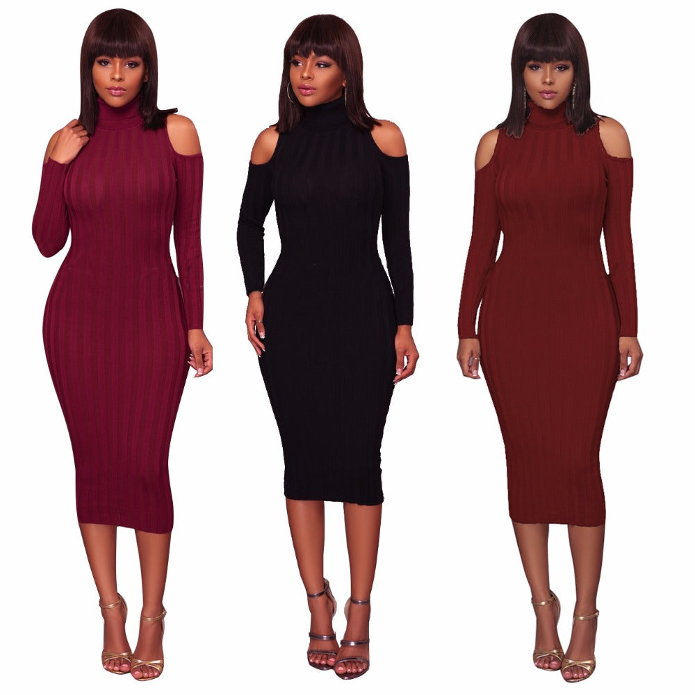 S8754 sexy off shoulder fancy bodycon knit maxi women sweater dresses