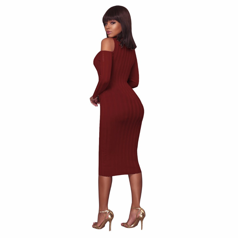 S8754 sexy off shoulder fancy bodycon knit maxi women sweater dresses