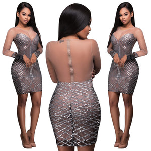 SM17277 Sexy club clothes factory price wholesale african sexy mesh sequins party club dress for women