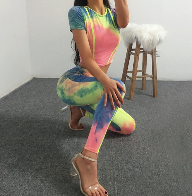 Sexy 2 two piece set top and pants outfits tracksuit women long sleeve wide leg pants tie dye two piece set