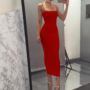 Sexy Bodycon Maxi Dress Women Sleeveless Strapless Backless Black White Red Party Spaghetti Strap Long Ladies Dresses KJZ461