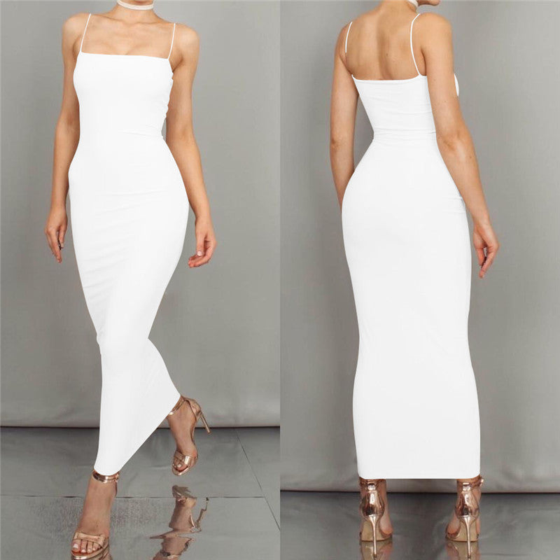 Sexy Bodycon Maxi Dress Women Sleeveless Strapless Backless Black White Red Party Spaghetti Strap Long Ladies Dresses KJZ461