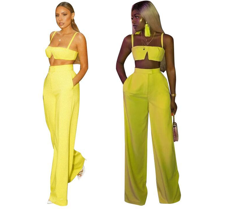 Sexy Two Piece Set Summer Outfits Club Wear Sleeveless Crop Top and Wide Leg Pant Suits for Women 2Pcs Tracksuits Matching Sets