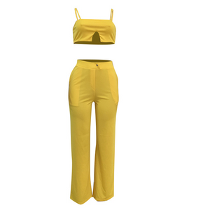 Sexy Two Piece Set Summer Outfits Club Wear Sleeveless Crop Top and Wide Leg Pant Suits for Women 2Pcs Tracksuits Matching Sets