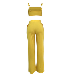 Sexy Two Piece Set Summer Outfits Club Wear Sleeveless Crop Top and Wide Leg Pant Suits for Women 2Pcs Tracksuits Matching Sets