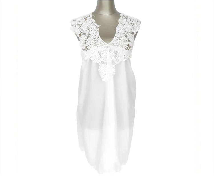 Sexy openwork crochet stitching Sleeveless Lace Vest Chiffon Dress