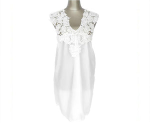 Sexy openwork crochet stitching Sleeveless Lace Vest Chiffon Dress