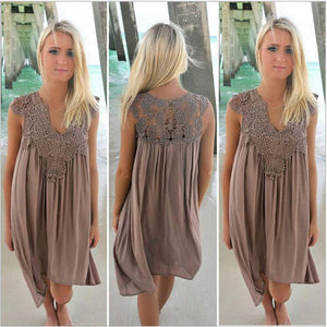 Sexy openwork crochet stitching Sleeveless Lace Vest Chiffon Dress