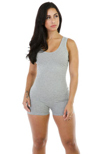 Sexy sleeveless solid bodycon short sport jumpsuit