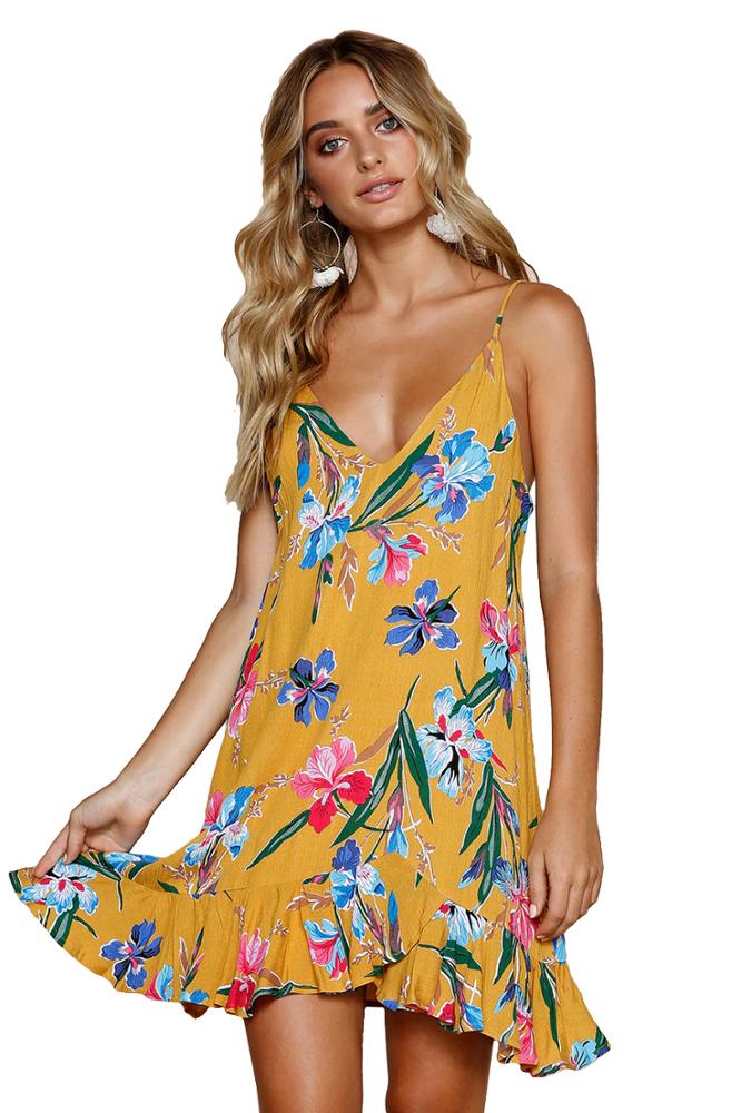 Sleeveless Braces Skirt Women Sexy Beach Printed Dress