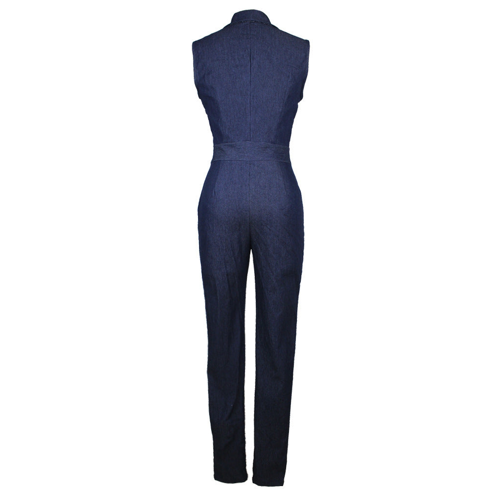 Sleeveless Jumpsuit Jeans Sexy Bodysuit Women Denim Overalls Pants Ladies Zip Rompers Womens Jumpsuits Y10846