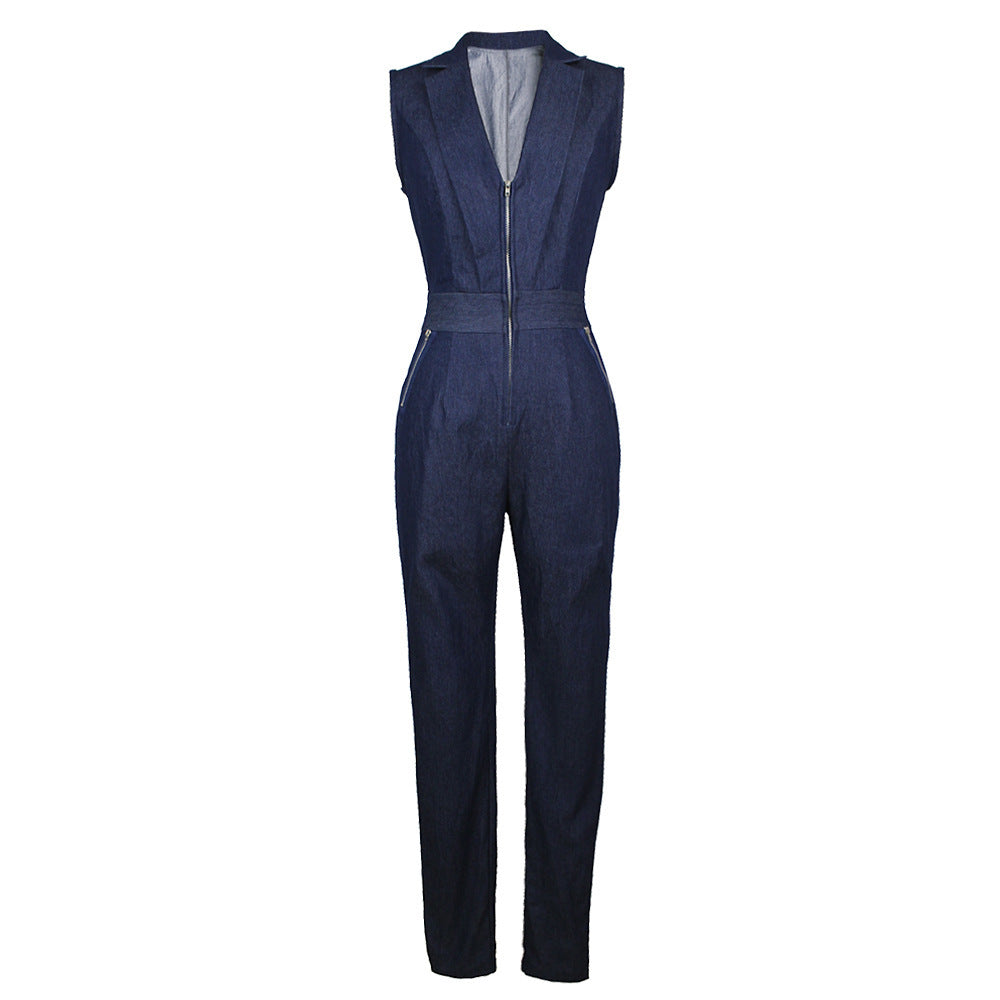 Sleeveless Jumpsuit Jeans Sexy Bodysuit Women Denim Overalls Pants Ladies Zip Rompers Womens Jumpsuits Y10846