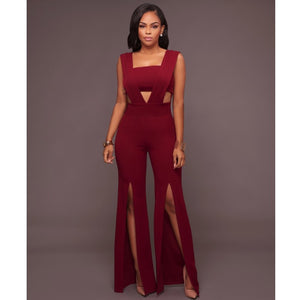 Slit Fashion Sexy Long Jumpsuit Ladies Party Strapless Wide Leg Romper Overall Playsuit Elegant Sleeveless Jumpsuit Formal E4061