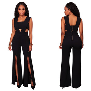 Slit Fashion Sexy Long Jumpsuit Ladies Party Strapless Wide Leg Romper Overall Playsuit Elegant Sleeveless Jumpsuit Formal E4061